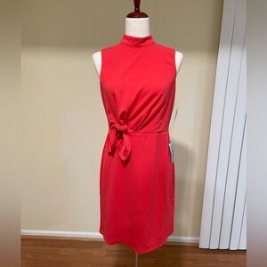 Donna Morgan Mock Neck Sheath Tie Front Bittersweet Orange Red 4